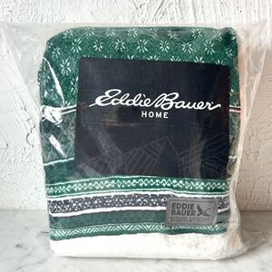 Eddie Bauer Nordic Fair Isle Sherpa Throw - Green/Navy Fleece Blanket Reversible